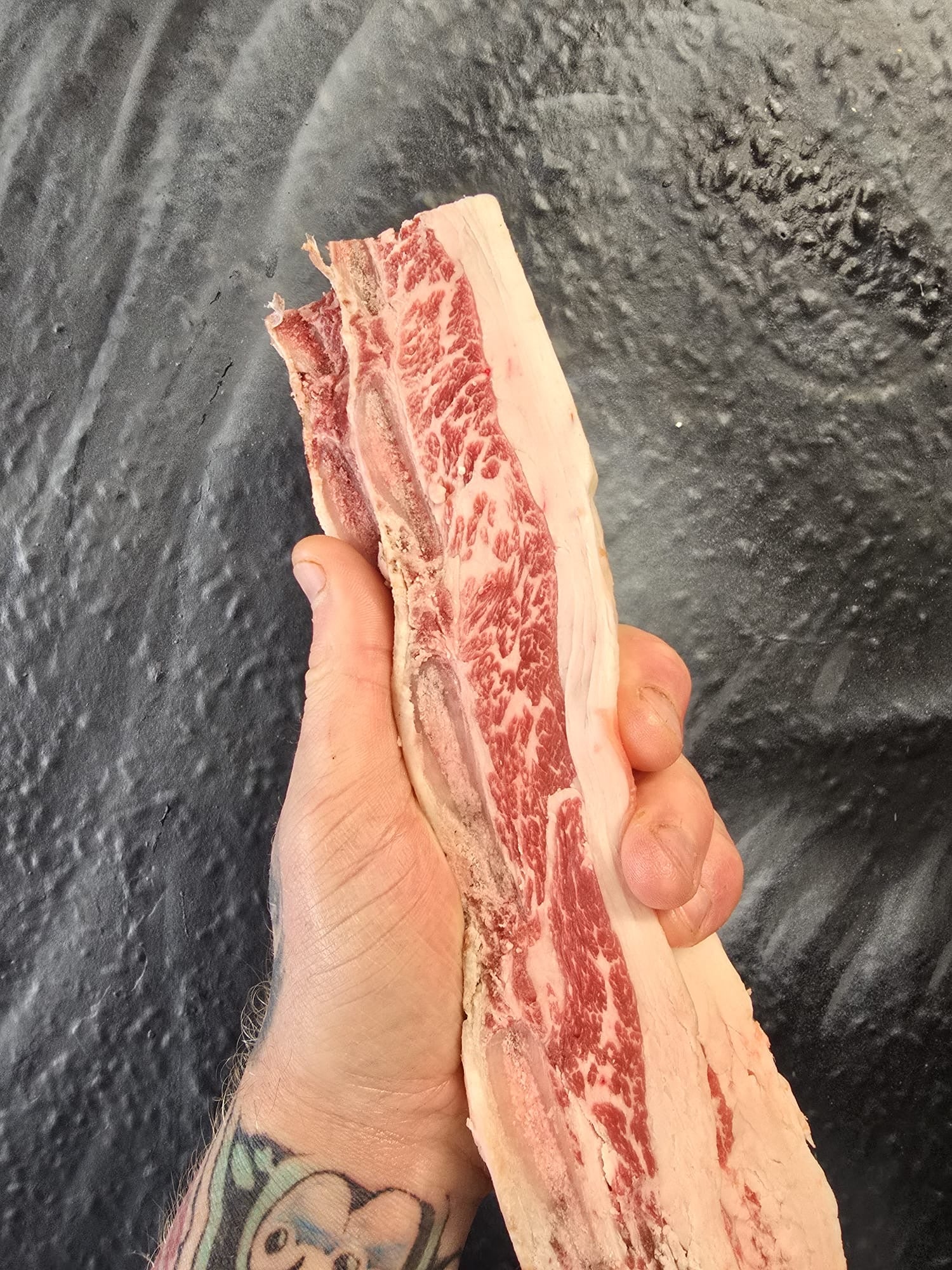 Dry aged yorkshire bred f1 wagyu Korean Style flanken ribs (galbi)