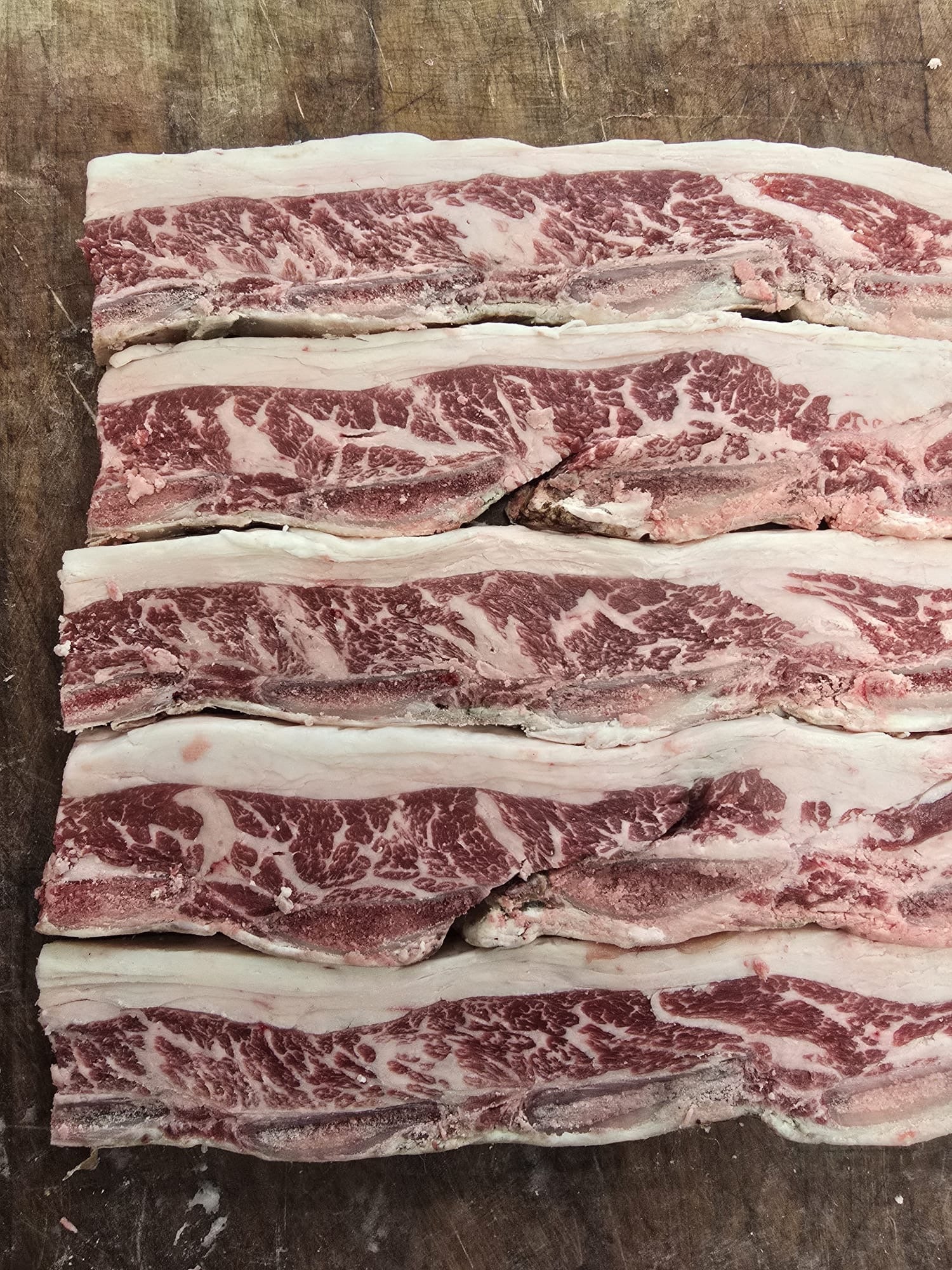 Dry aged yorkshire bred f1 wagyu Korean Style flanken ribs (galbi)
