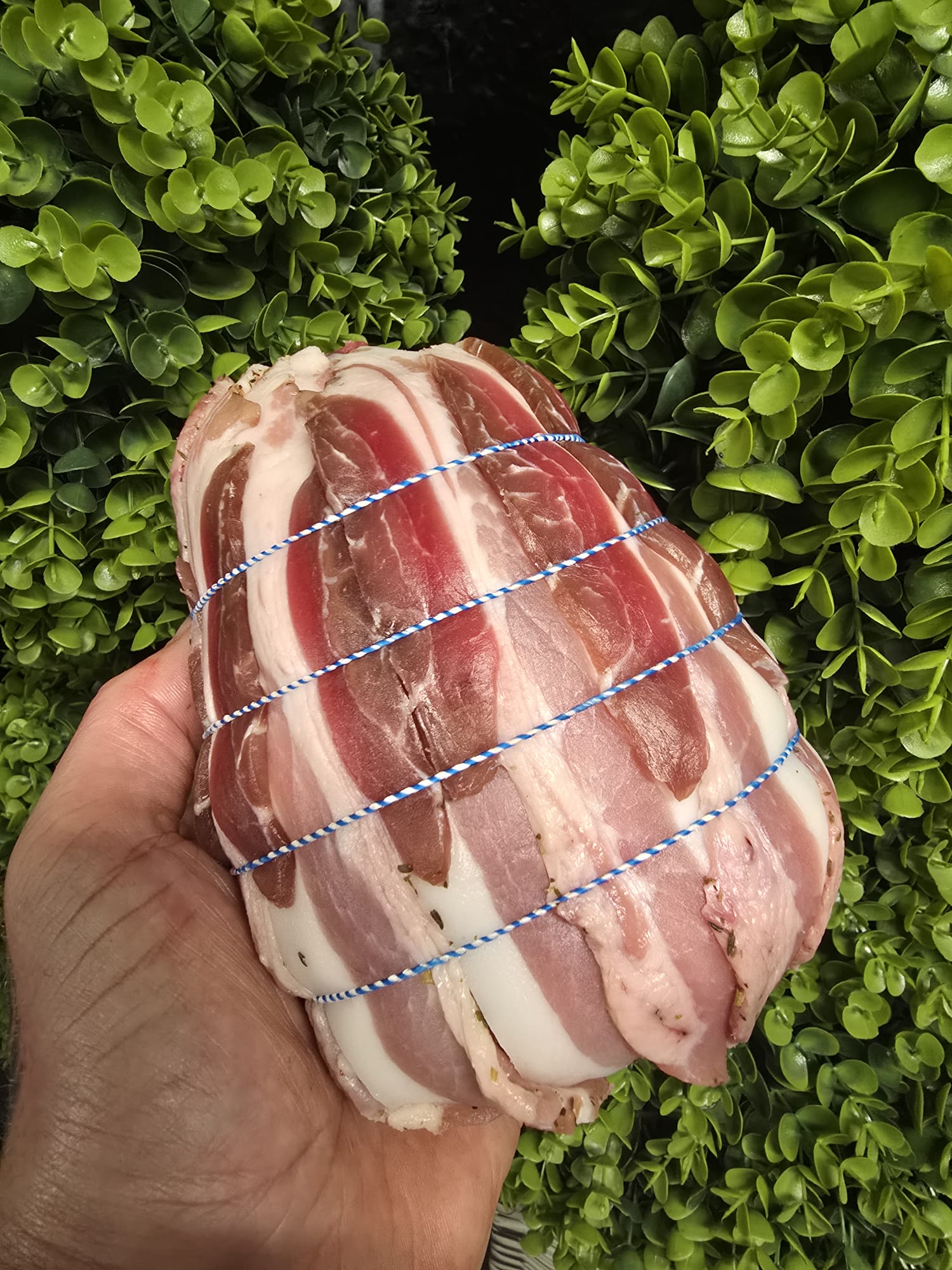 Guanciale wrapped boneless mutton joints