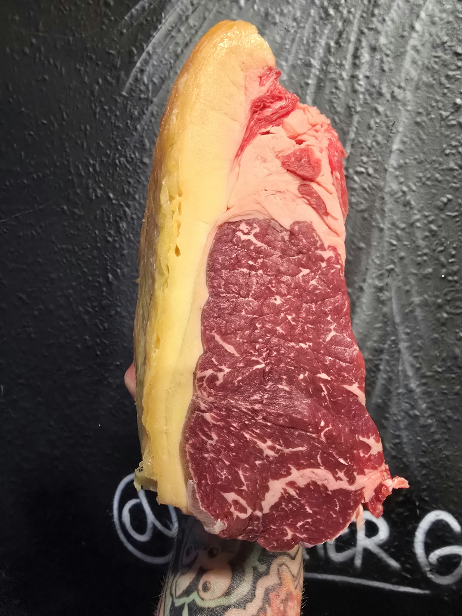 Dry aged galloway/wagyu x sirloin steak