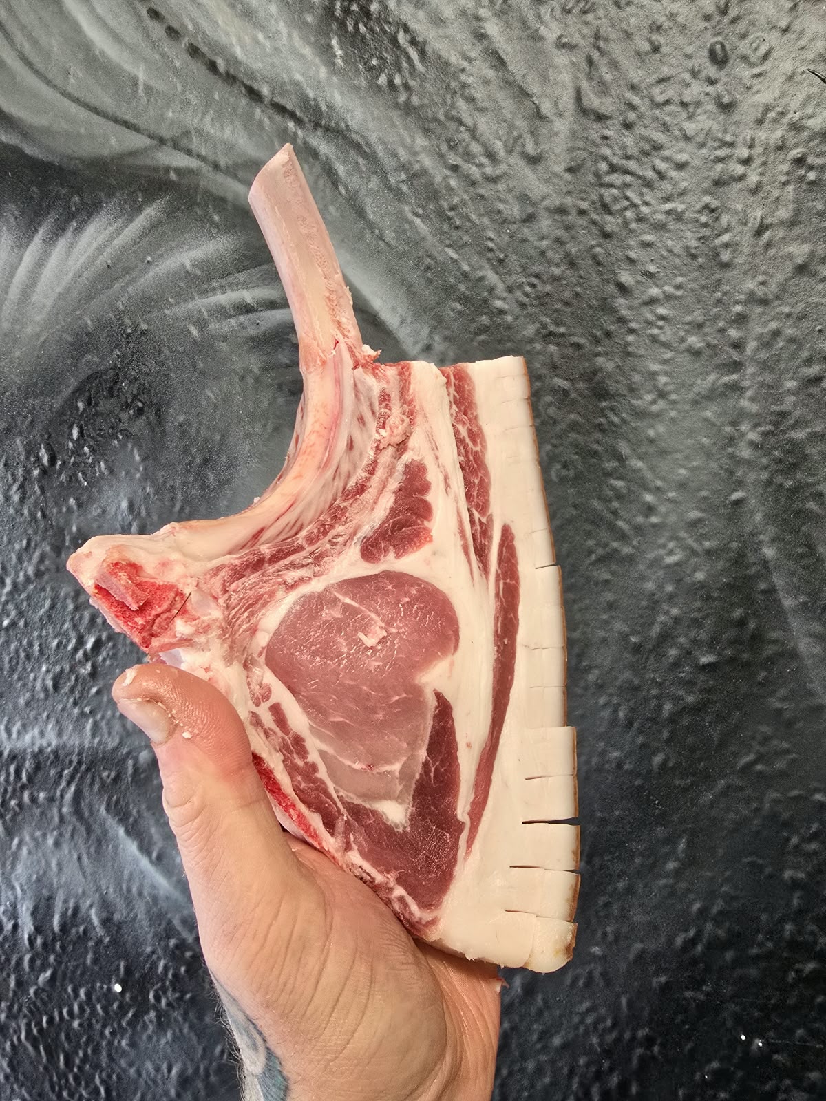 French trimmed aged iberico pork chop